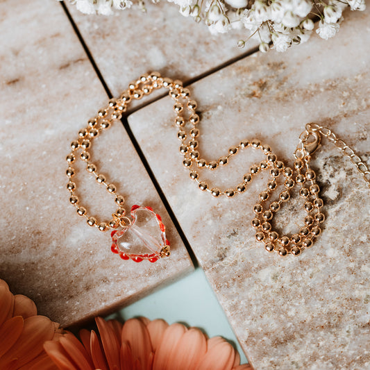 Ball chain necklace with Murano glass heart
