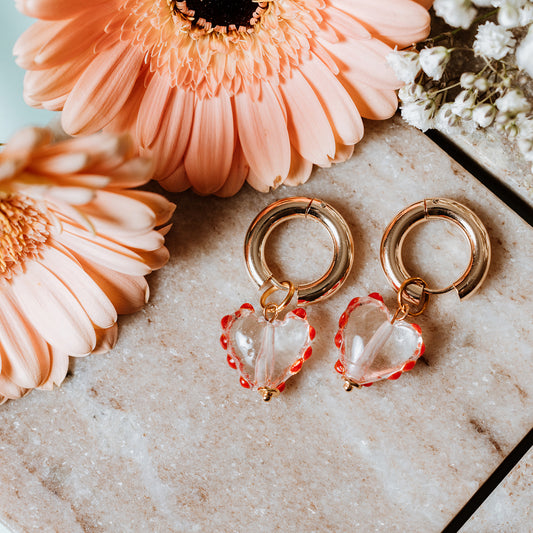 Chunky hoops with murano glass heart