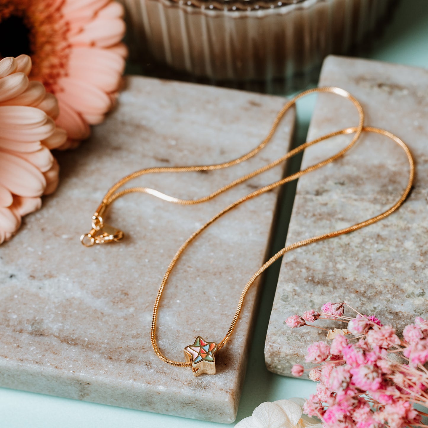 Enamelled star charm necklace