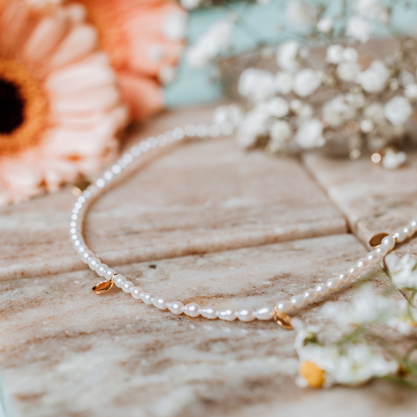 Freshwater pearl necklace with coin detail