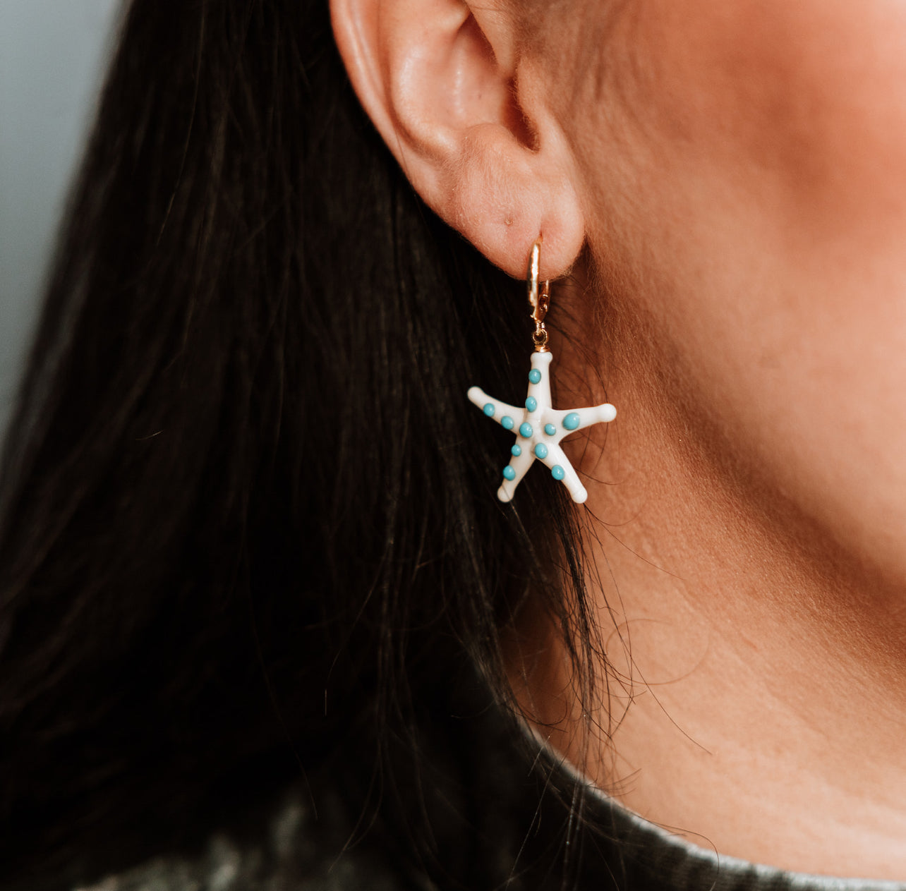 Starfish hoops - cream and blue