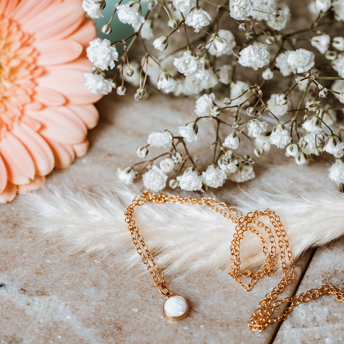 Gold Plated Necklace with Opal Pendant, lady wearing Gold Plated Necklace with Opal Pendant, opal, opal pendant, opal jewellery, gold necklace.