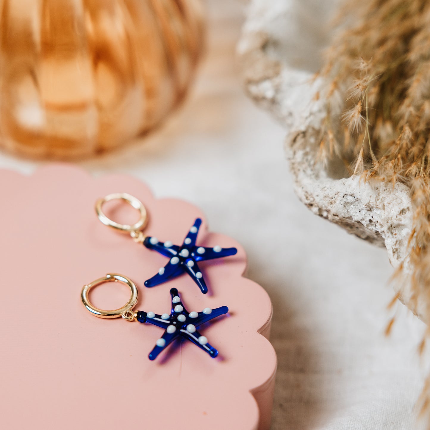 Starfish hoops - blue and white