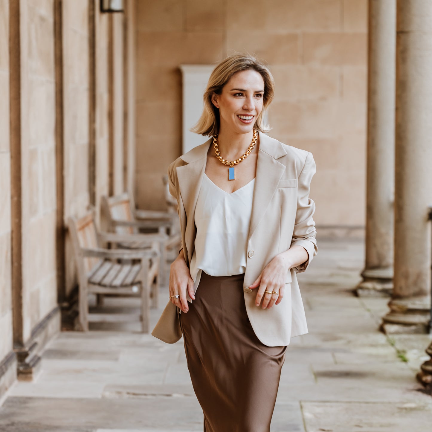 Chunky paperclip necklace with enamel pendant