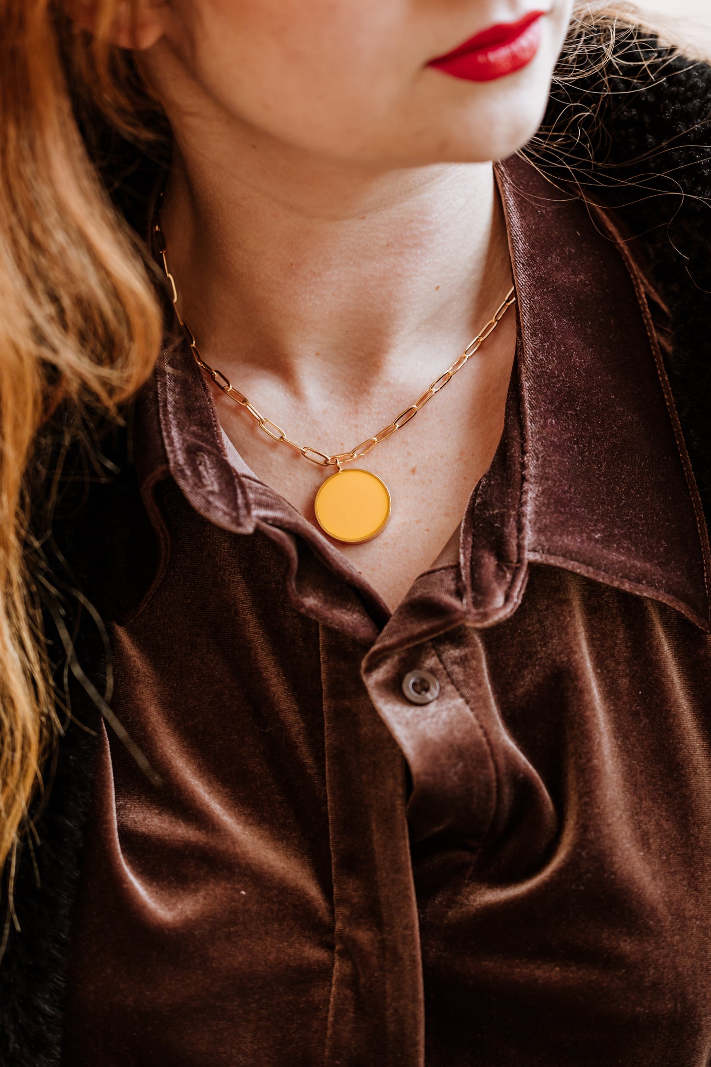 Paperclip necklace with enamel pendant