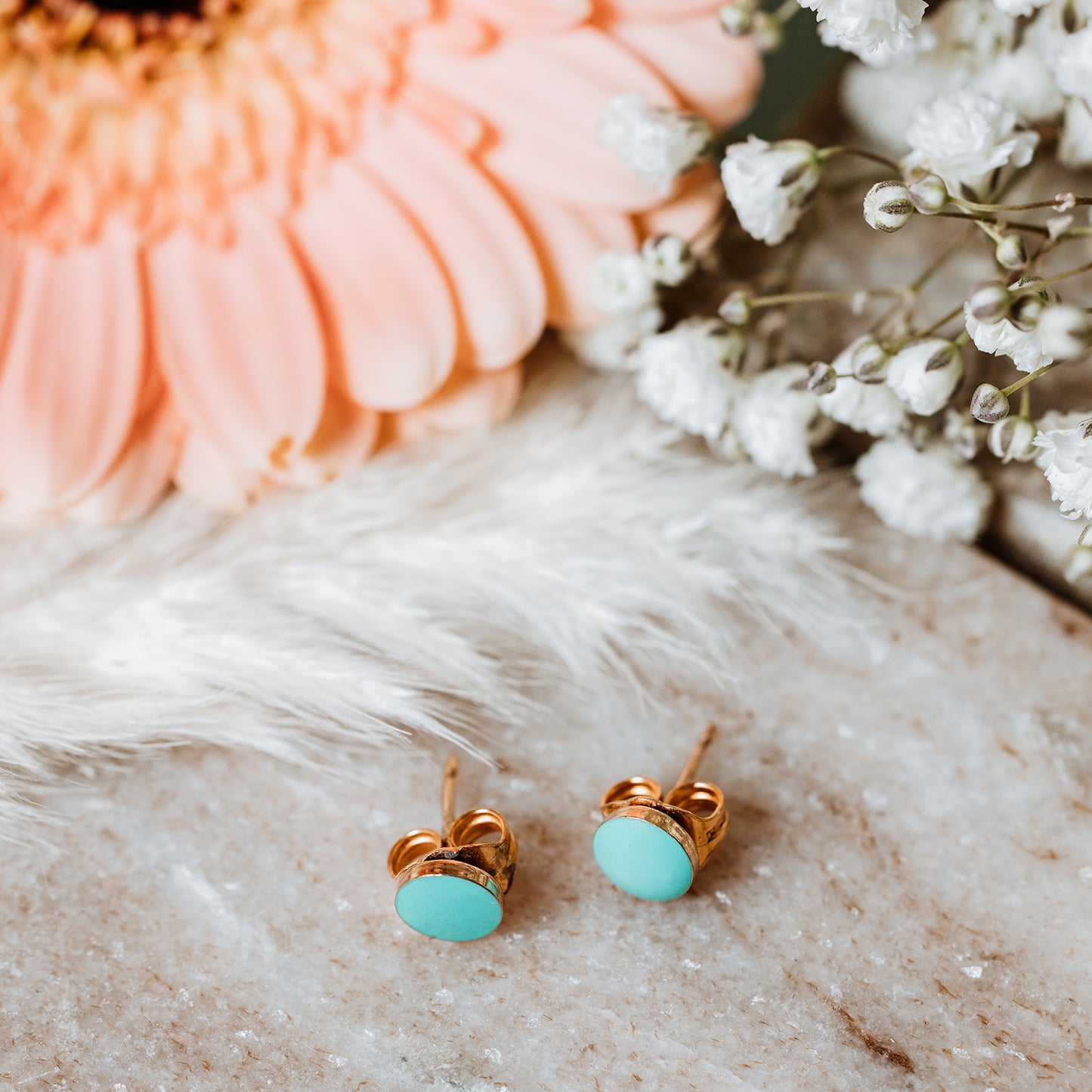Mini stacker studs, dot earrings, gold earrings, gold dot earrings, turquoise earrings, turquoise studs, turquoise and gold mini stacker studs