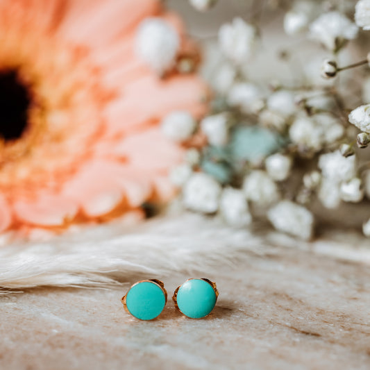 Mini stacker studs, dot earrings, gold earrings, gold dot earrings, turquoise earrings, turquoise studs, turquoise and gold mini stacker studs