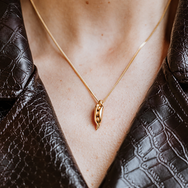 18-Carat Gold Plated Pea Pod Necklace, peas in a pod, friendship necklace, love green jewellery, gold necklace, peapod necklace.