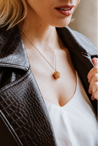 18 Carat Gold Plated Raspberry Necklace, raspberry necklace, gold necklace, fruit necklace, fashion, high fashion, London fashion week, vogue, tattler