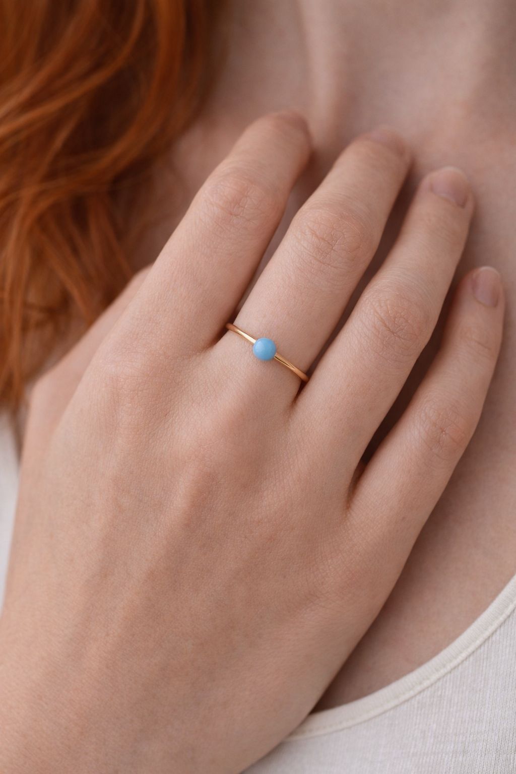 Lady wearing Delicate Pastel Enamel Stacker Rings, pastel enamel, stacker rings, pink stacker ring, blue stacker ring, green stacker ring, gold ring, gold enamel ring. 