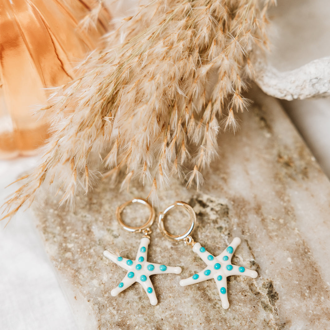 Starfish hoops - cream and blue