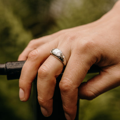Silver Ring with White Enamel Star Design