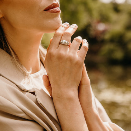 Silver Ring with White Enamel Star Design