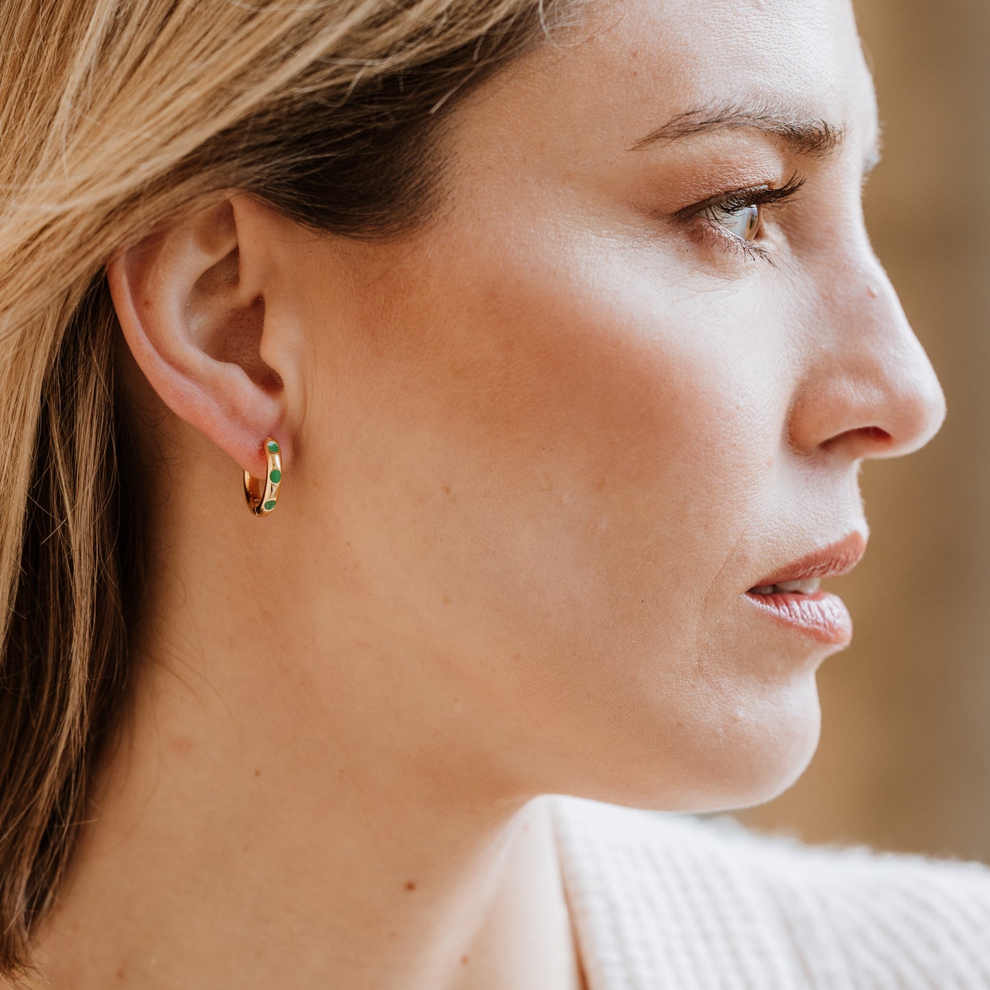 Hoops with enamel dot detail - Emerald Green