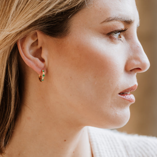 Hoops with enamel dot detail - Emerald Green