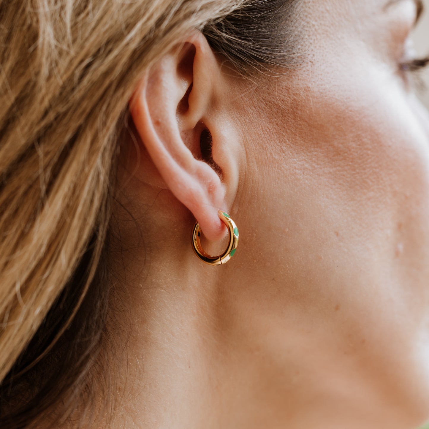 Hoops with enamel dot detail - Emerald Green