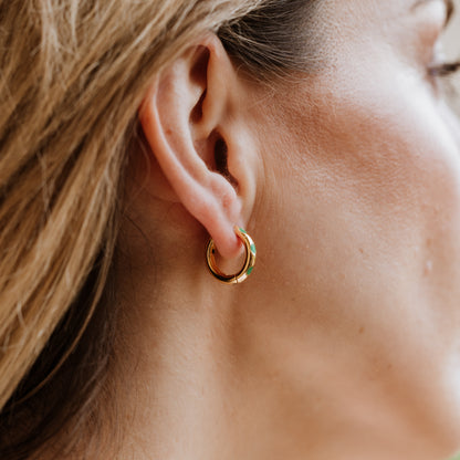 Hoops with enamel dot detail - Emerald Green