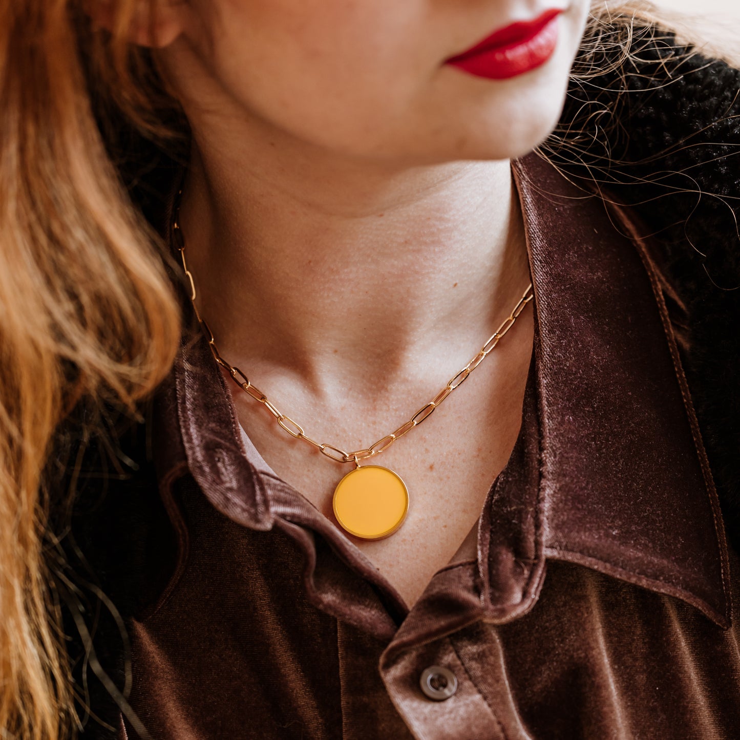 Paperclip necklace with enamel pendant