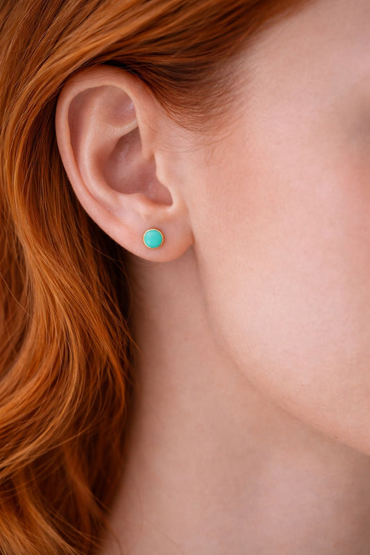 Mini stacker studs, dot earrings, gold earrings, gold dot earrings, turquoise earrings, turquoise studs, turquoise and gold mini stacker studs